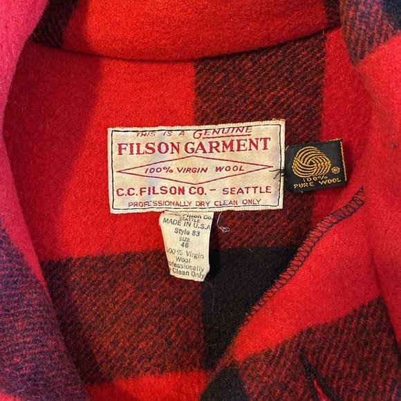 Filson Red/Black Plaid 100% Wool Jacket Size 46/Size L - Picture 4 of 10